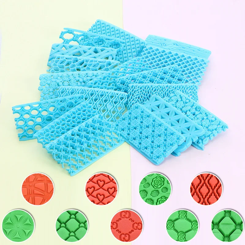 16 Design Clay Stamp Plastic Press Emboss Seal Bark Wheel Leaf Flower Impression For Pottery Ceramic Clay Texture Modeling Make