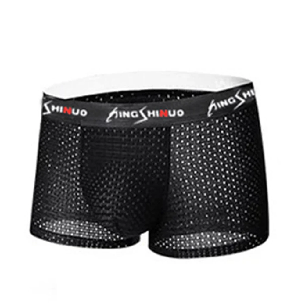 Mesh Men\'s Boxer Shorts Sexy U Convex Pouch Panties Breathable Male Underwear Hollow Plus Size Graphene Antimicrobial Underpants