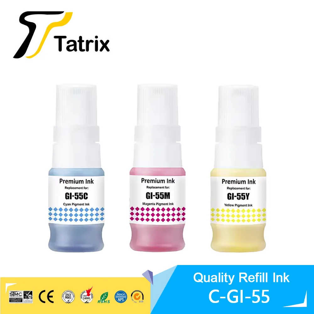 Tatrix GI 55 GI55 GI-55 Premium Compatible Color Water Based Bottle Refill Ink for Canon MAXIFY GX1050 GX2050 GX2060 GX1060 etc.