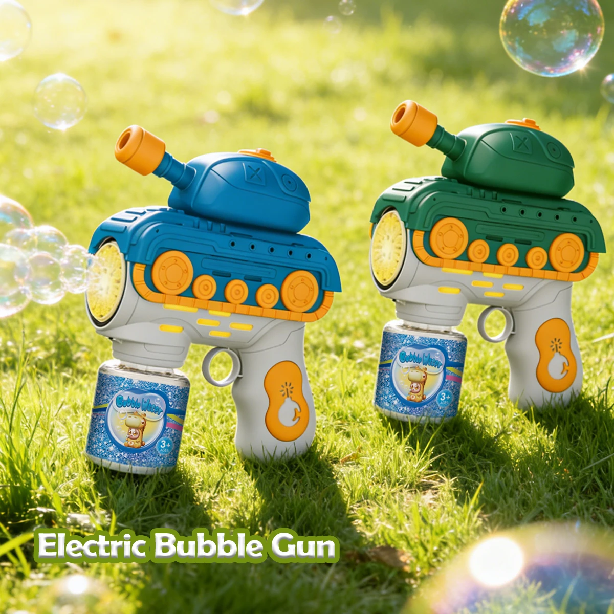 Electric Bubble Gun Toys, Cartoon Tank Bubbles Machine Toy for Kids Playing Outdoor Garden Summer Gift Not Include Bubble Liquid