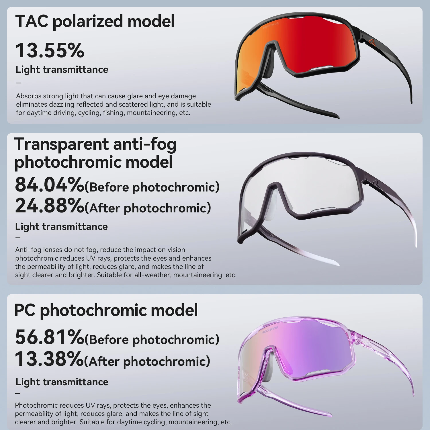نظارات ROCKBROS لركوب الدراجات مستقطبة فوتوكروميك مضادة للضباب للرجال والنساء للرياضات الخارجية والجري على الطرق وركوب الدراجات نظارات مقاومة للرياح #4