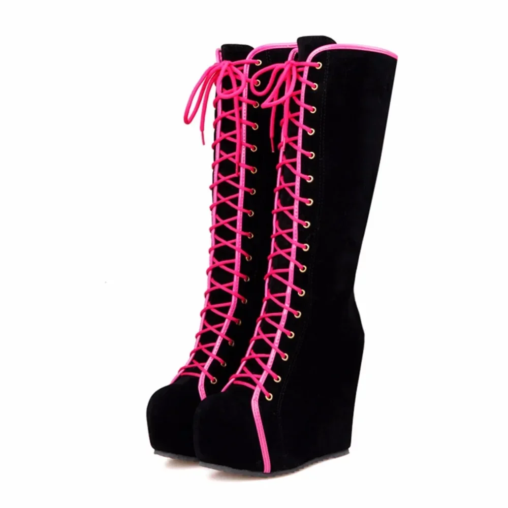 2026 Brand New Zip Wedges High Heels Increasing Platform Shoes for Women Casual Winter Knee High Boots Big Size 34-43