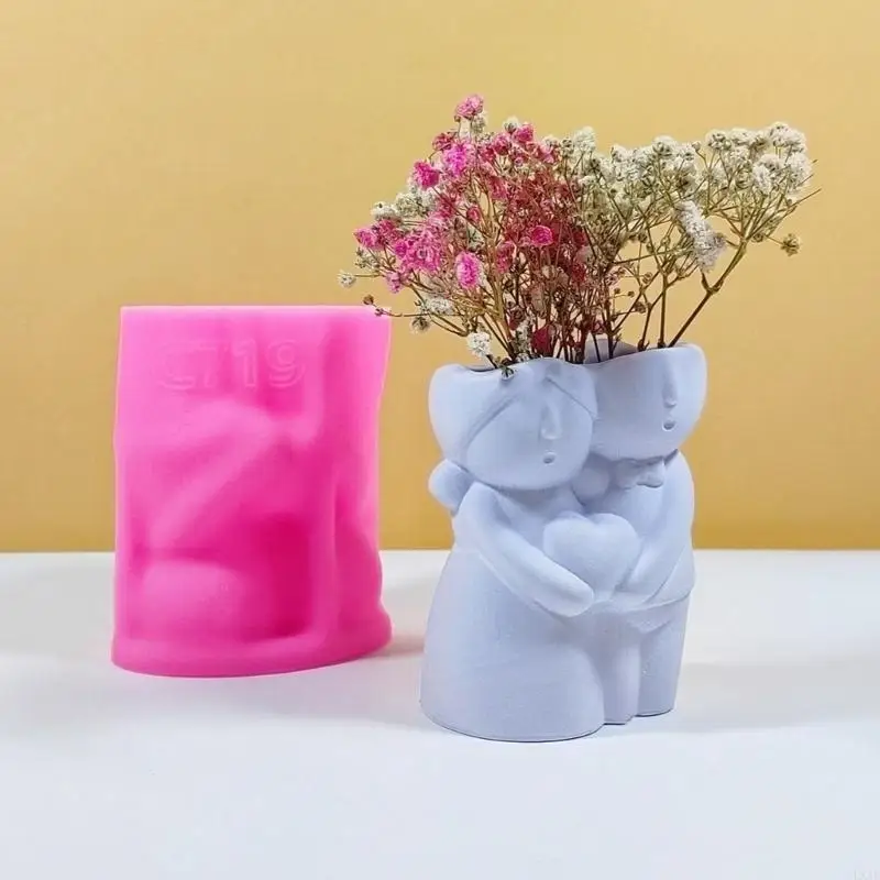  Silicone Flower Pots Mold Abstract Couple Doll Planter Cement Clay Mould Decors