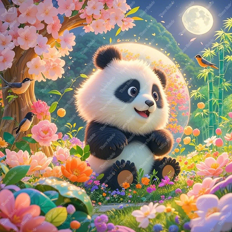 Three Ratels QHH179 Happy Panda Cartoon Animal Wall Stickers for Children's Bedroom Decoration