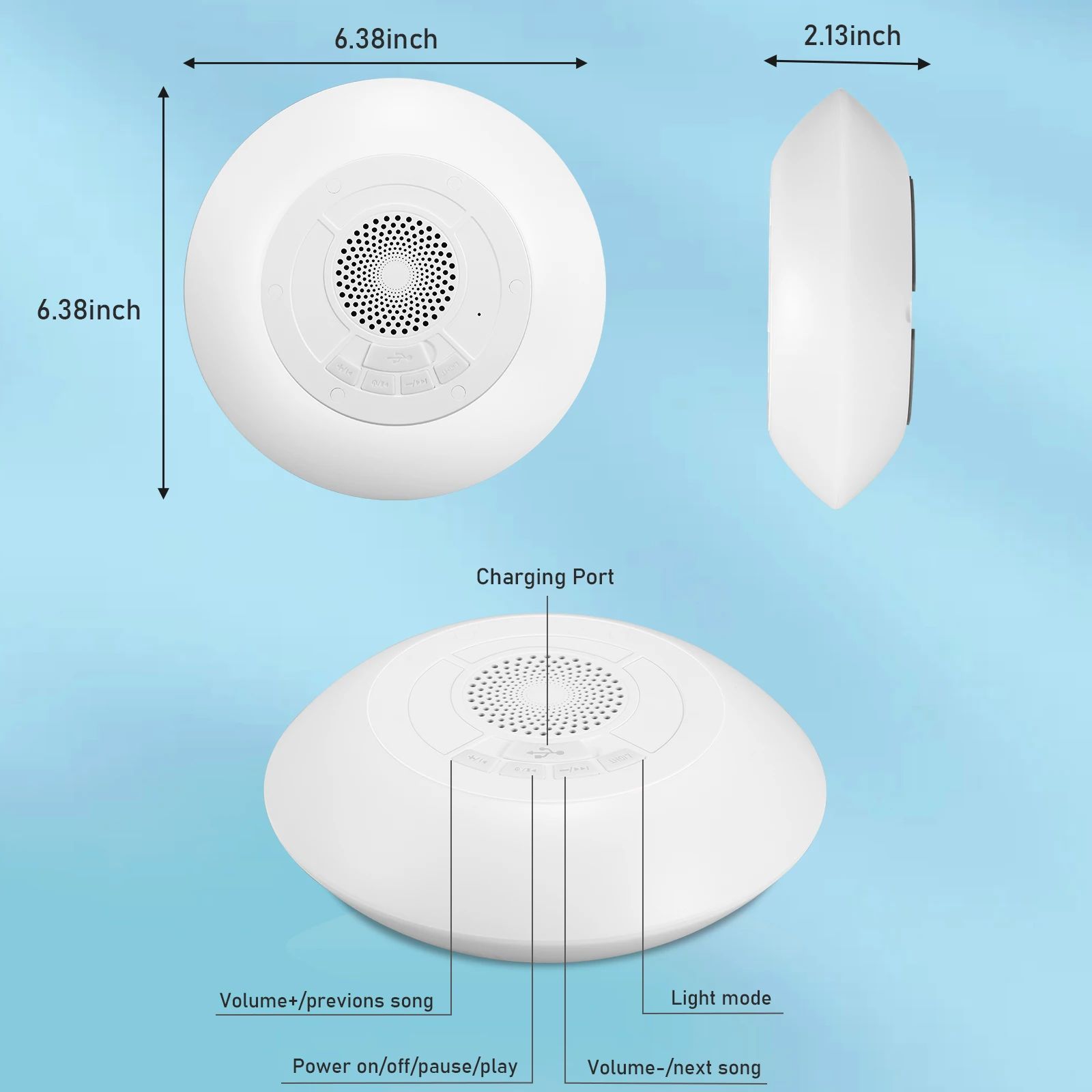 Imagem -06 - Alto-falante Impermeável Bluetooth Banheiro Led Luzes Coloridas da Piscina Música Som Estéreo Microfone Banho de Água Flutuante Ipx7