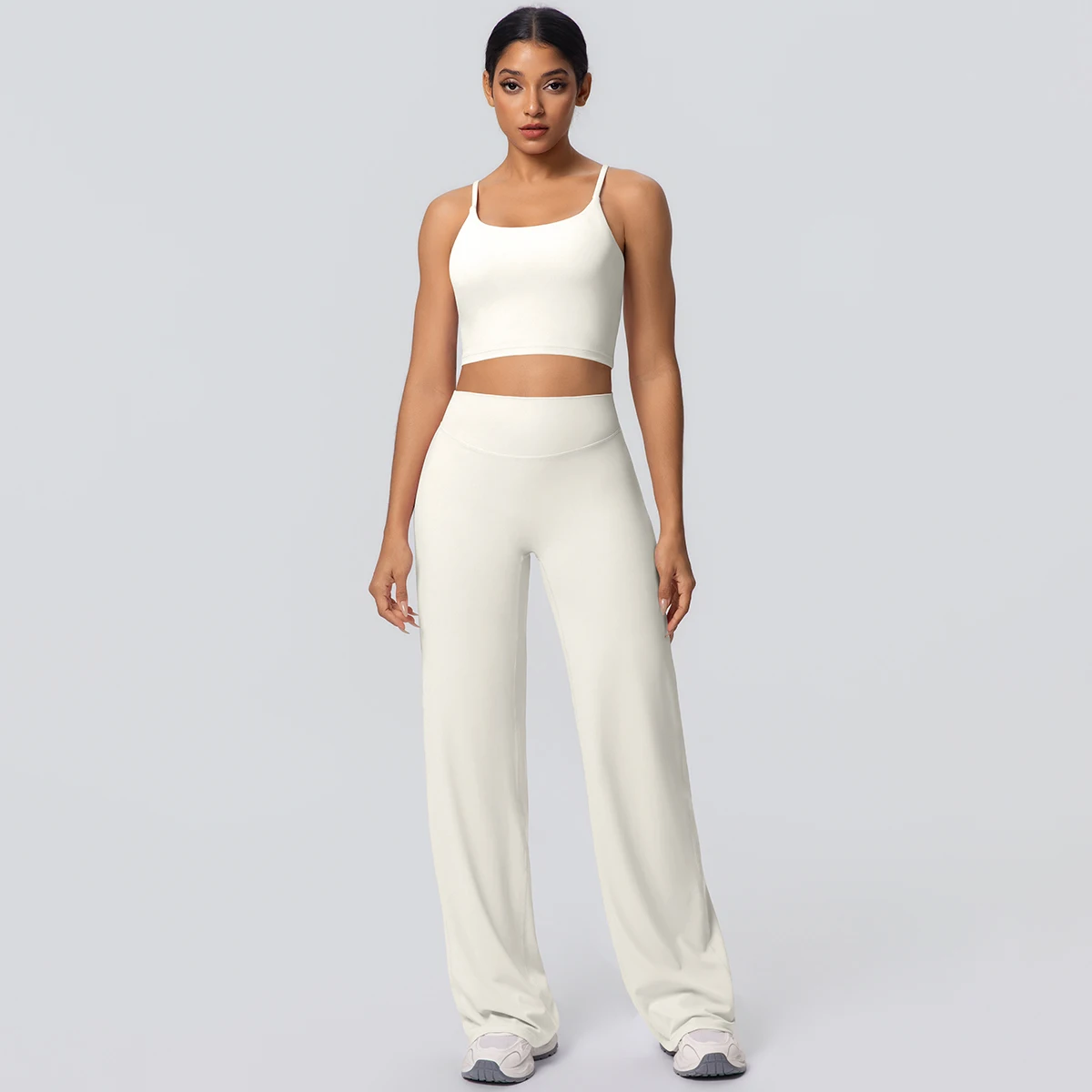 Frauen Schnell Trocknend Gym Sport Fitness Kleidung Yoga Set Backless Sexy Strap Bh mit Brust Pad Hohe Taille Breite Bein Hosen Set – Detail 23