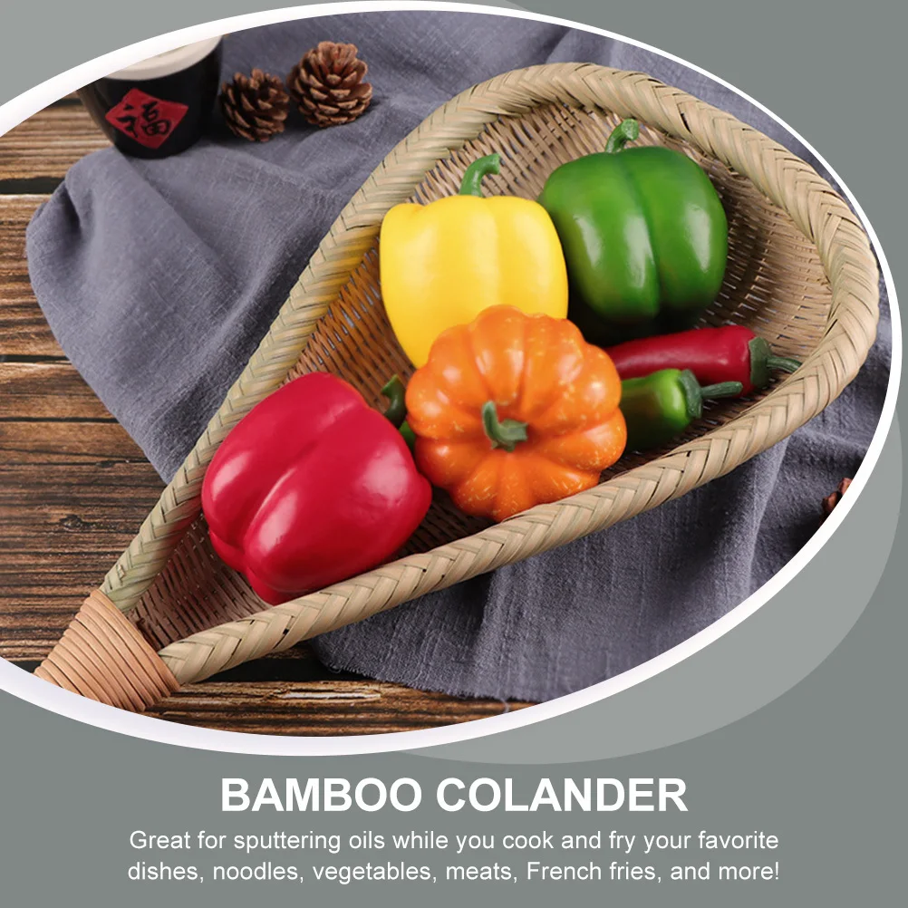 

2 шт. бамбуковая сливная ложка с длинной ручкой, сито для приготовления рисовой лапши, кухонный инструмент, бытовой практичный дуршлаг