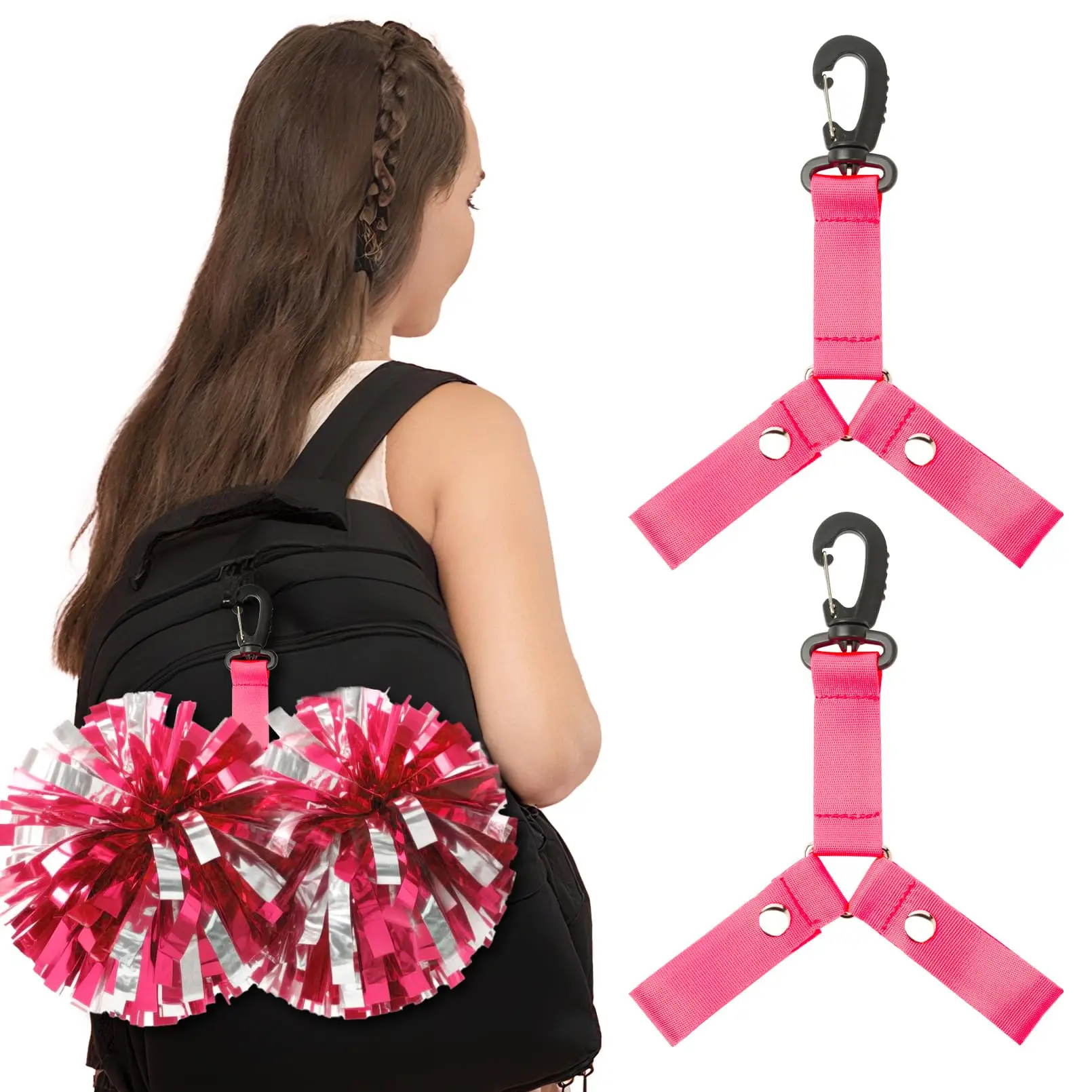 

2 Pack Pom Pom Holder for Cheerleaders –Backpack Strap Accessory for Cheer Poms - Cheerleading Pom Holder Cheer Gear for Cheer