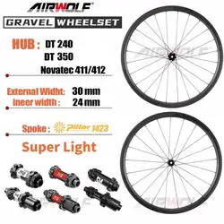 AIRWOLF 700c Road Bike Wheels DISC DT350 DT240 Hubs Carbon Wheelset Pillar 1423 Gravel Wheels Super Light 30mm Tubeless Hook rim