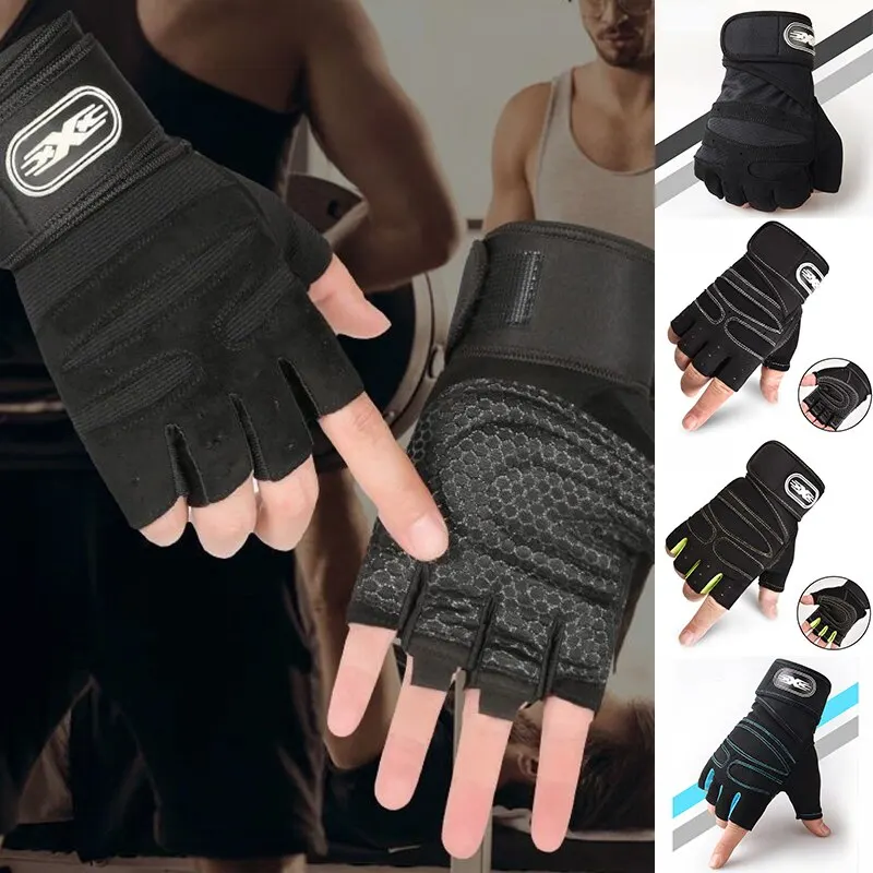 Men Cycling Fingerless Gloves Half Fingers For Bike Bicycles Gym Fitness Wrist Sport Exercise Training Outdoor Gloves