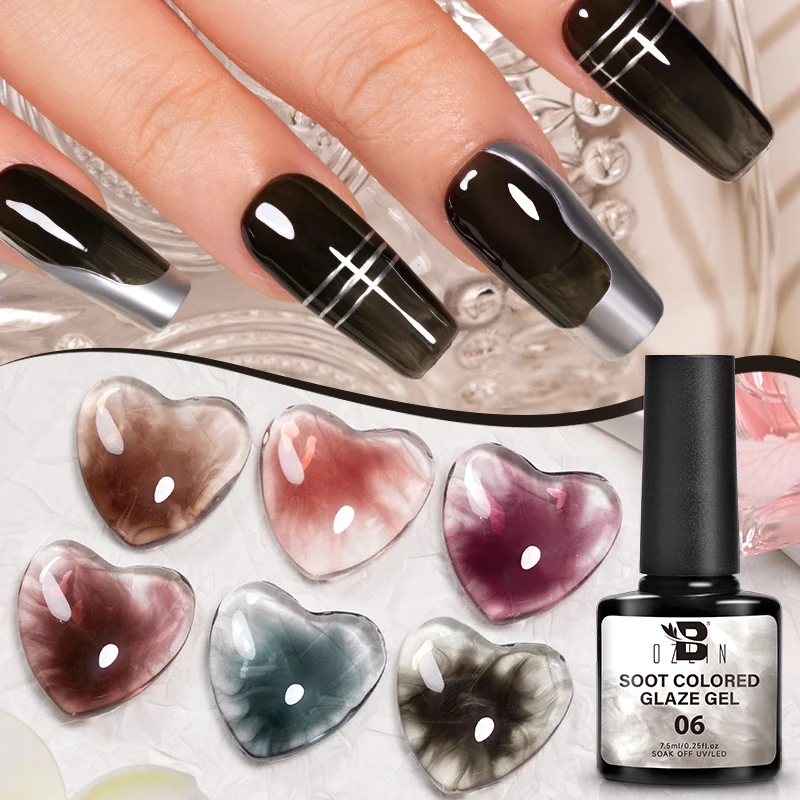 BOZLIN 7.5ml Soot Coloured Glaze Gel Nail Polish 6 Colors Semi Transparent Nail Art Soak off UV LED Jelly Nude Nails Gel Varnish