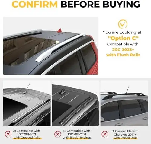 Roof Rack Cross Bars Compatible with Jeep Grand Cherokee L 2021-2025 and Grand Cherokee WL 2022-2025, Heavy Duty Aluminum Anti-R