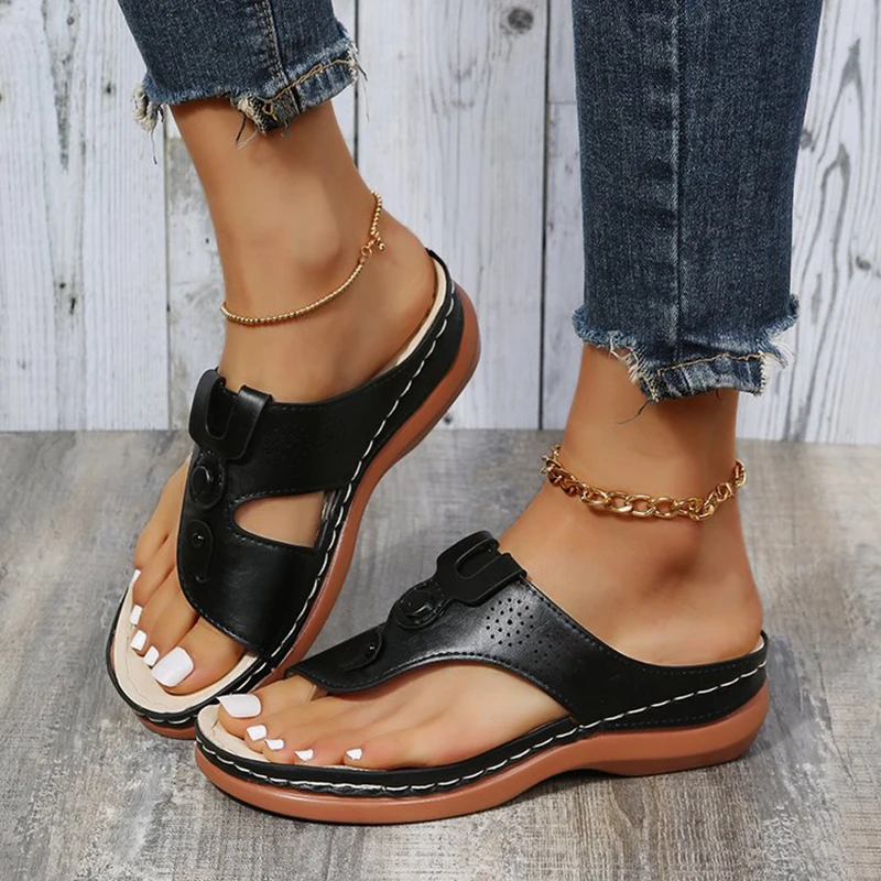 Summer Sandals Women 2023 Orthopedic Wedge Heels Slippers Shoes For Heeled Beach Flip Flops Zapatos Mujer Women\'s Leather High