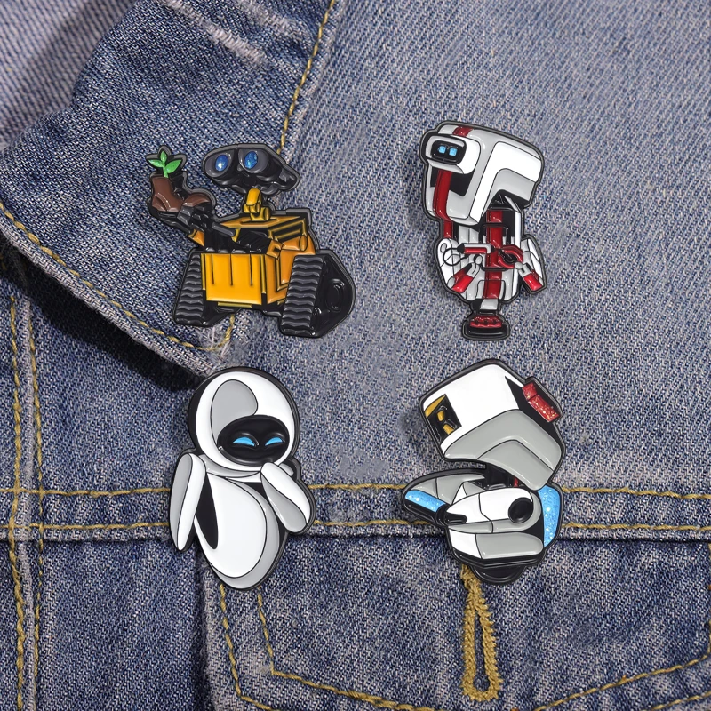 4pcs Sci-fi Robot Wall-e Modeling Brooch Accessories Anti-travel Buckle Jewelry Personalized Versatile Baking Paint Alloy Badges