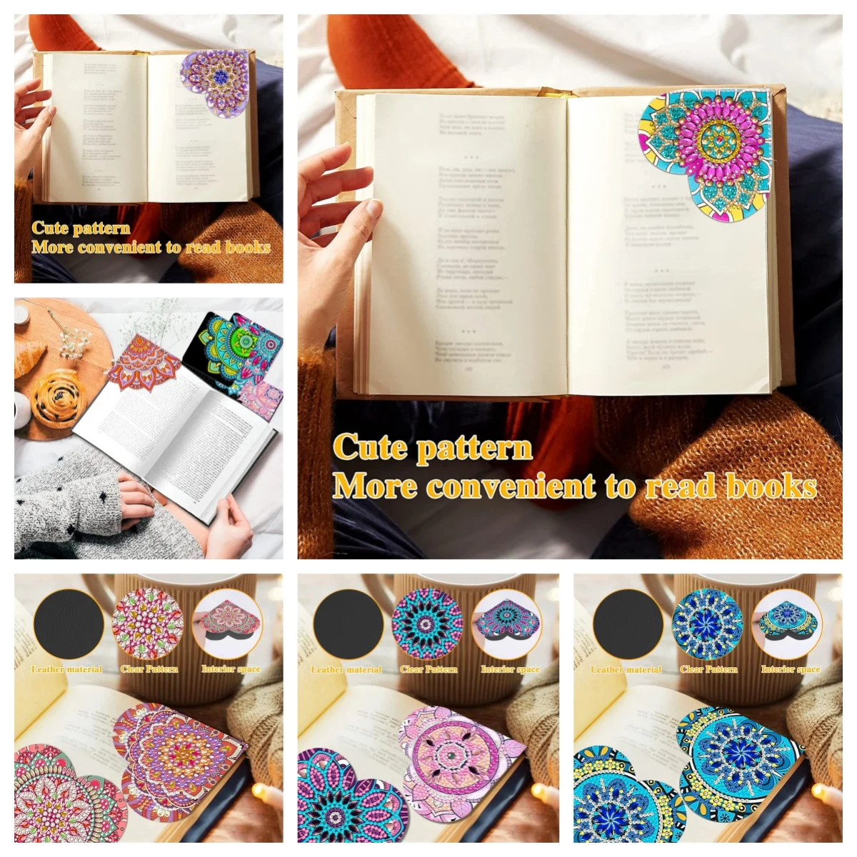 6-Piece Diamond Painting kit Bookmark Mandala Pattern PU leather Material Suitable for Painting lovers, Holiday gifts view 5