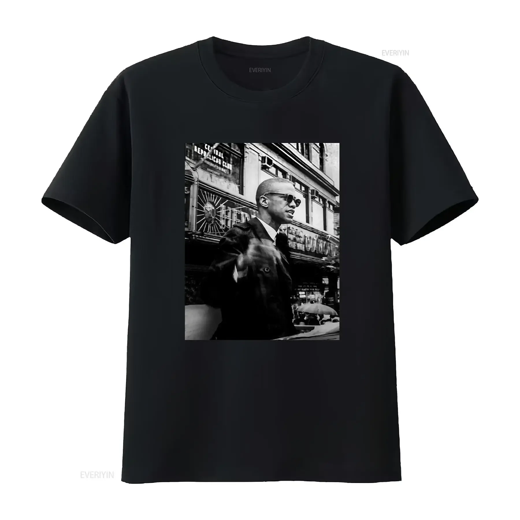 Maglietta Iconica con Ritratto di Malcolm X Taglia L Nero Stampa del Discorso e Foto della Pistola T Shirt Casual a Collo