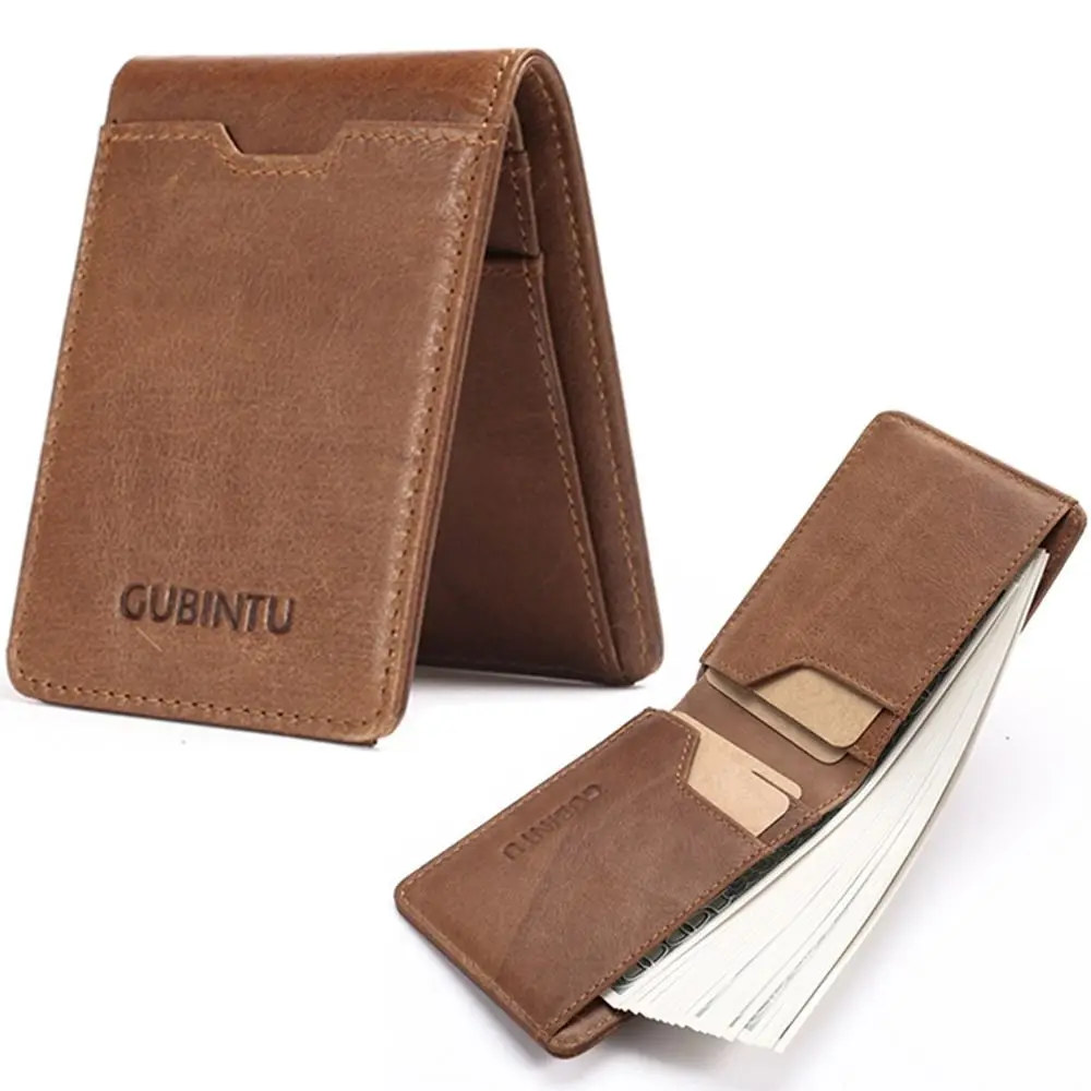 

Pocket Purse Genuine Leather Mens Wallets Vintage Slim Bifold Money Clip Wallet Thin Anti Magnetic Credit Card Cover Man