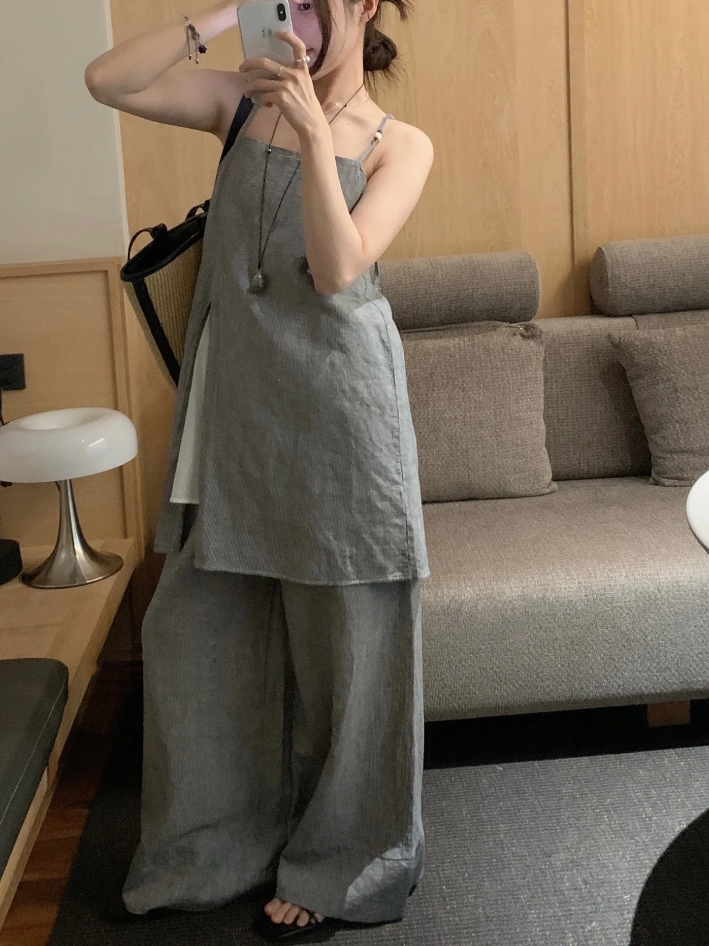 

Korean Sle Women's Chic Stripe Crop Top And Loose Casual Pants Two-Piece Set Versatile Layering Outfit Summer Faion