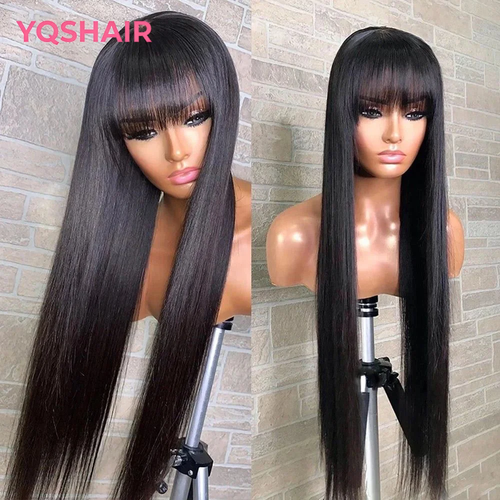 

Парик из натуральных волос Silk Base с челкой, бесклеевые парики Wear And Go Silk Top, парики из 100% человеческих волос для женщин, полная ручная работа