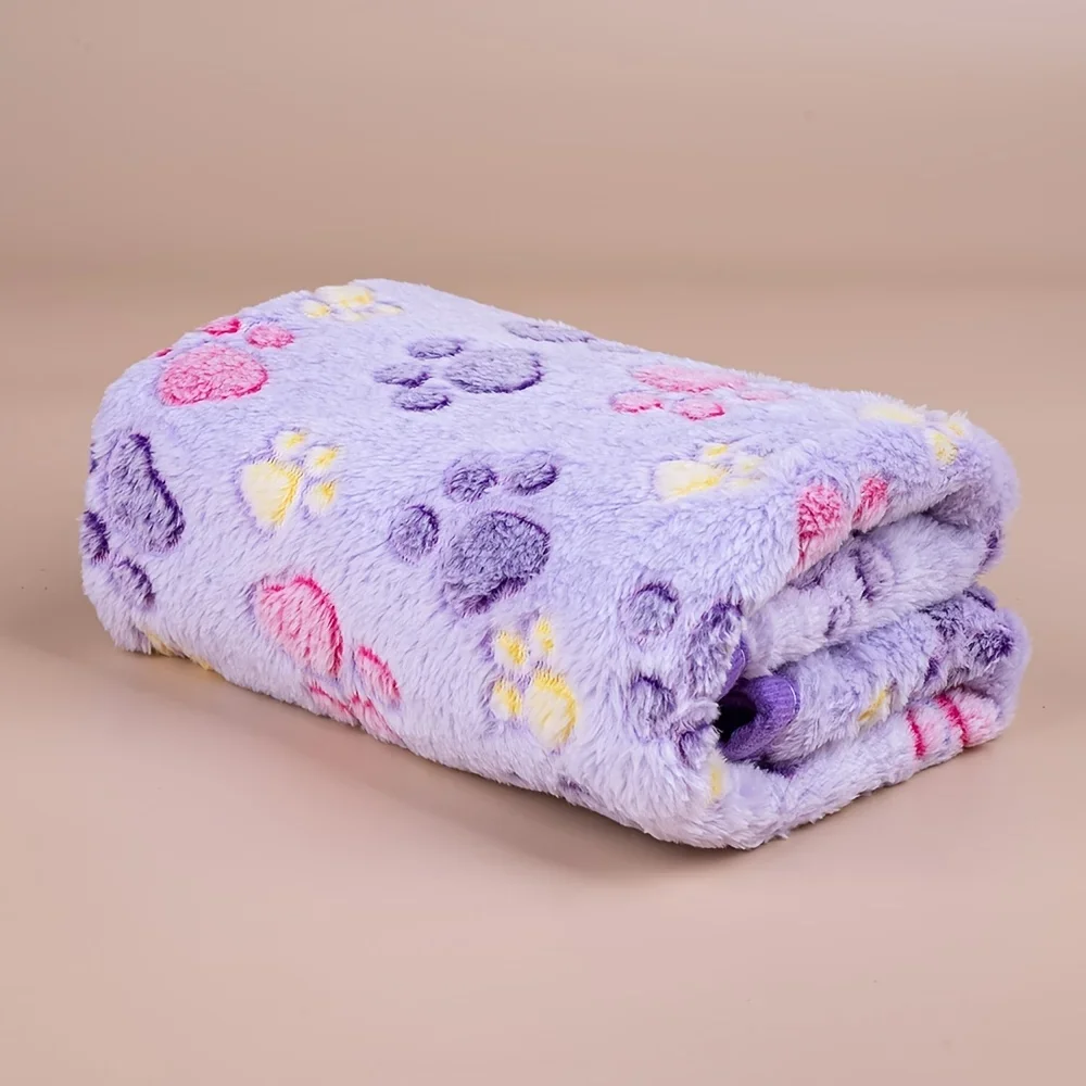 Soft Pet Dog Fleece Blanket Paw Print Dog Cat Mat Winter Warm Puppy Sleeping Blankets Bath Towel for Small Medium Large Dogs