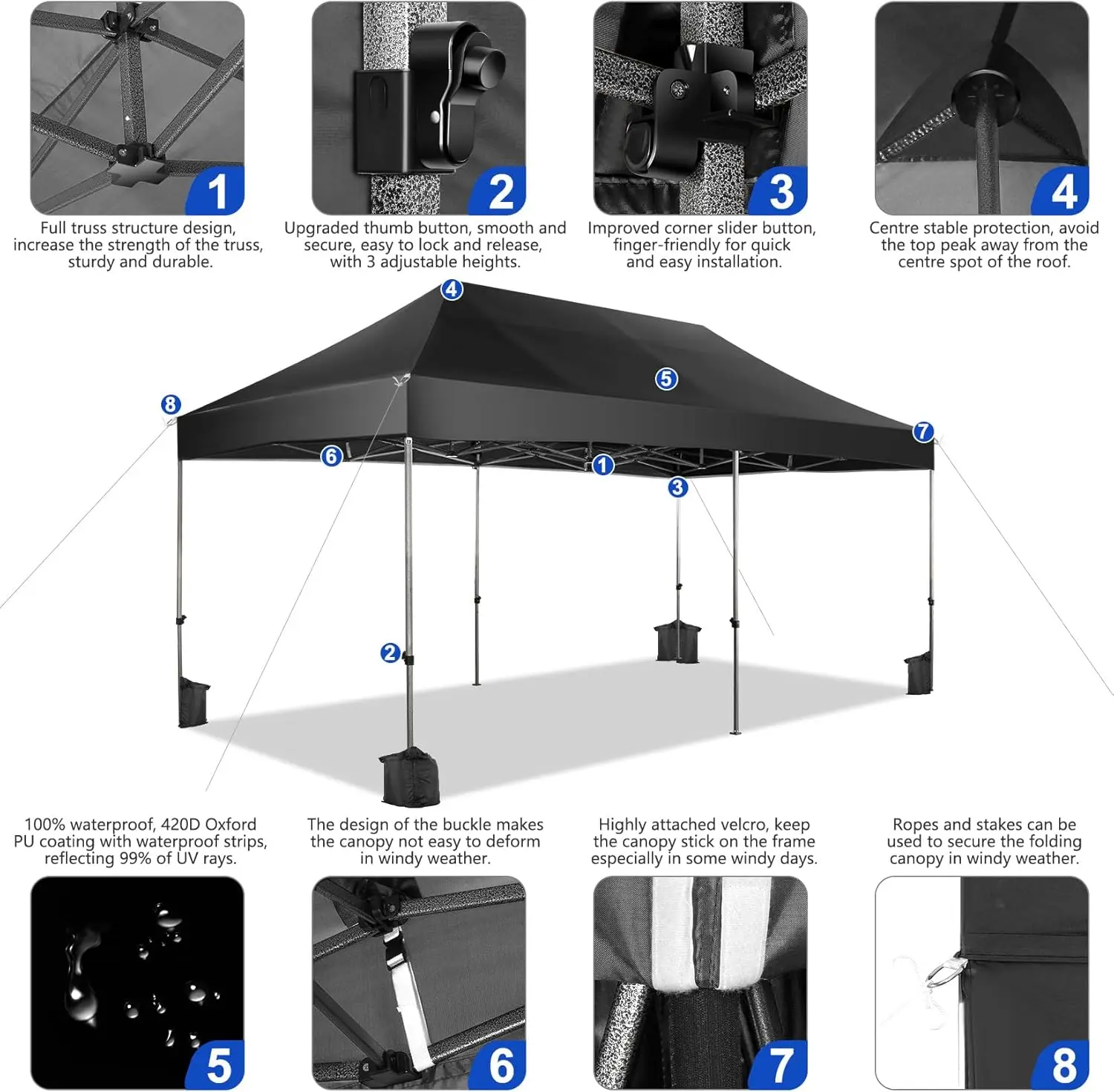 10x20 Pop up Canopy with 6 sidewalls Commercial Heavy Duty Canopy UPF 50+ All Weather Waterproof Outdoor Wedding Party Tents for