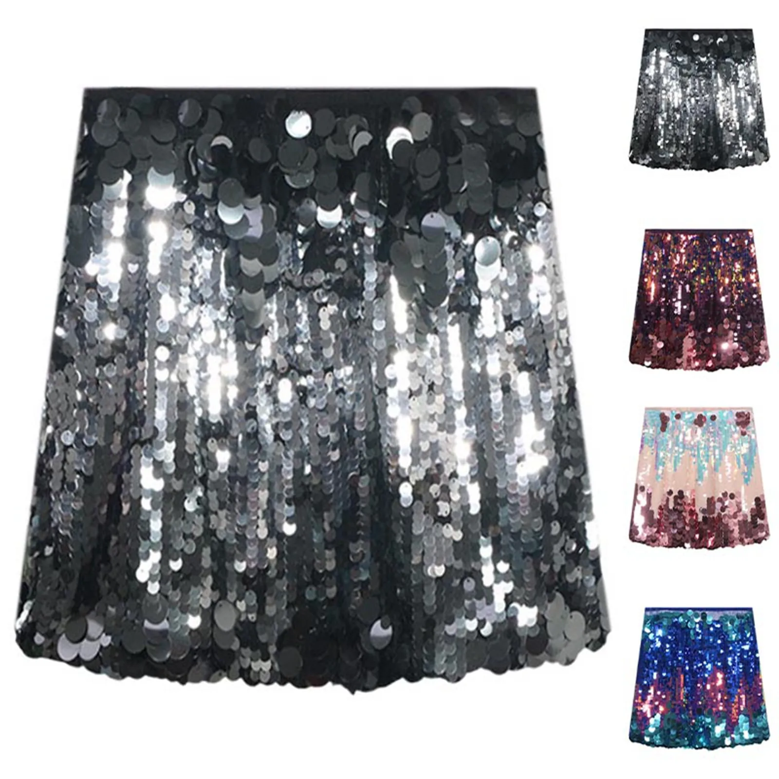 

Colorful Sequin Sparkly Skirt Vintage High Waist Female Chic Lady Skirts Sexy Women Fashion with Sequined Back Zipper Mini Skirt