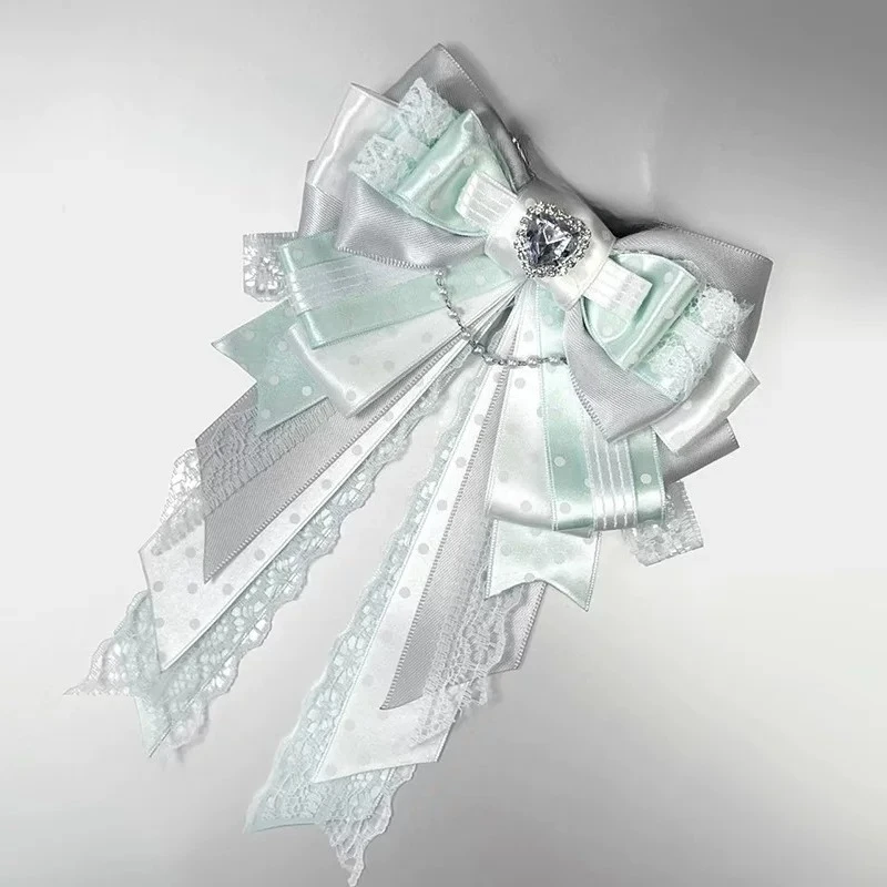 Luxuriöse Strass-Spitzen-Polka-Dot-Schleife Konzert-Leitstab-Anhänger Niedliche Lolita Alltags-Damenkleid-Blusen-Korsage-Brosche Accessoire – Detail 2