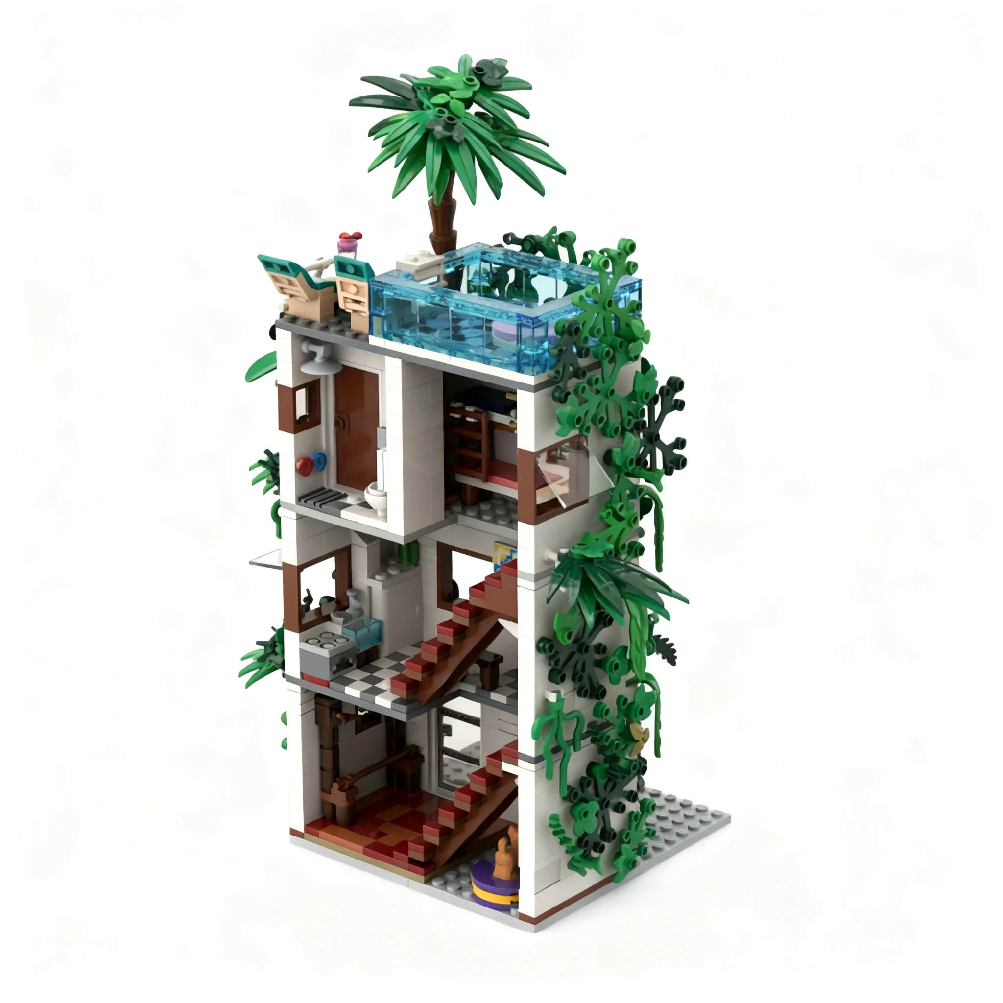 824pcs MOC Creator Expert Modular Overgrown Green House Eco Villa Model Christmas Gift Set Decorative Collection