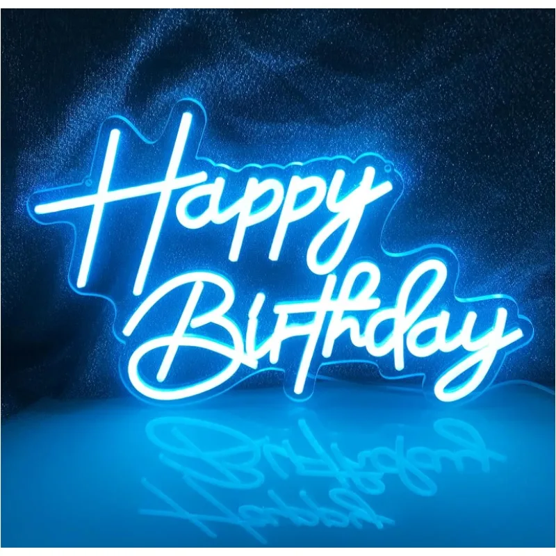 Ice Blue Happy Birthday neon sign can be hung or placed flat light Christmas Birthday Graduation Gift cafes 5v,16.5