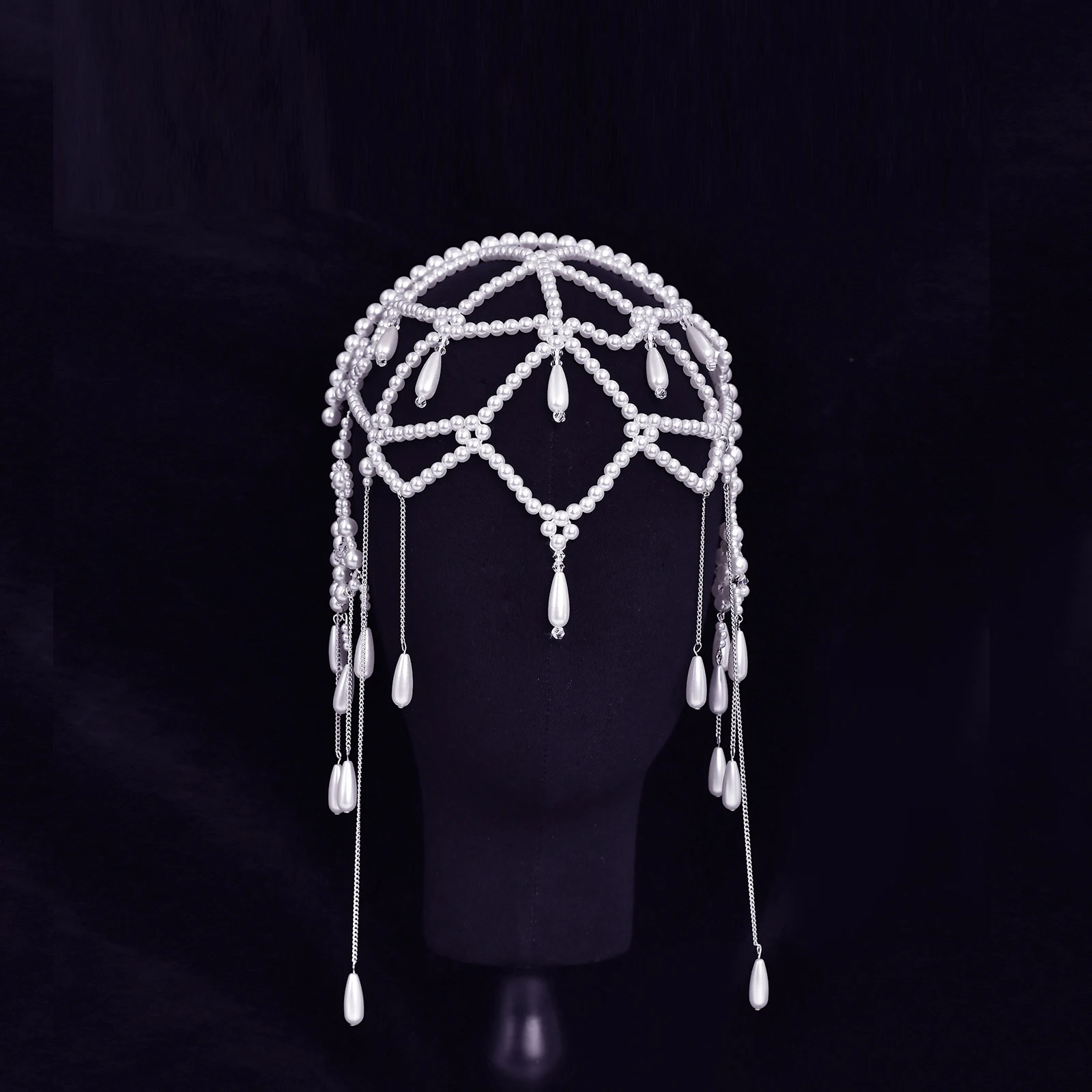 

Bohemian-Style Long Tassel Hair Chain Bridal Headband Handcrafted Beaded Hairband Holiday Forehead Adornment SA34