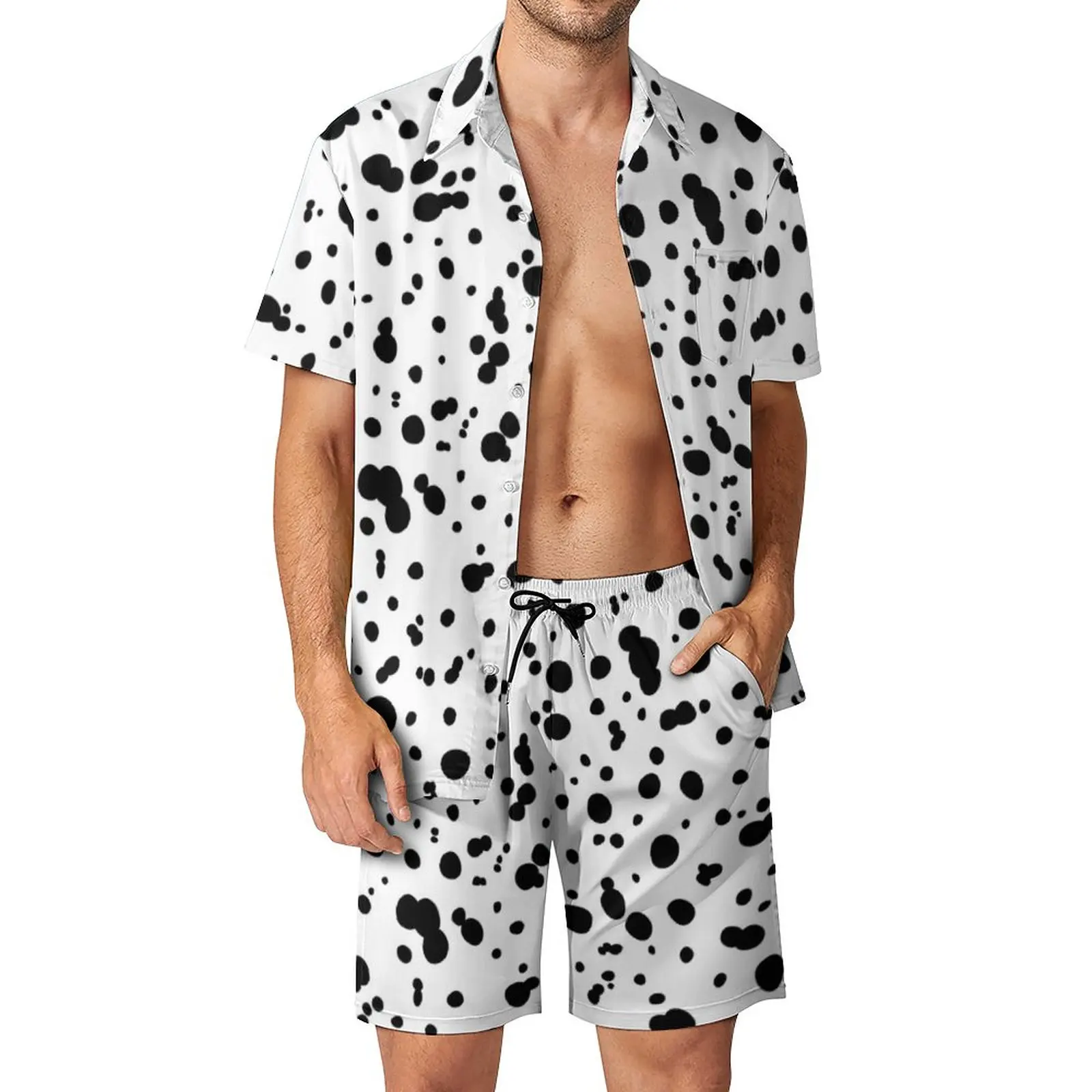 Dalmatian Spot Men Sets Animal Dots Print Casual Shorts Beach Shirt Set Summer Retro Suit Short-Sleeve Plus Size