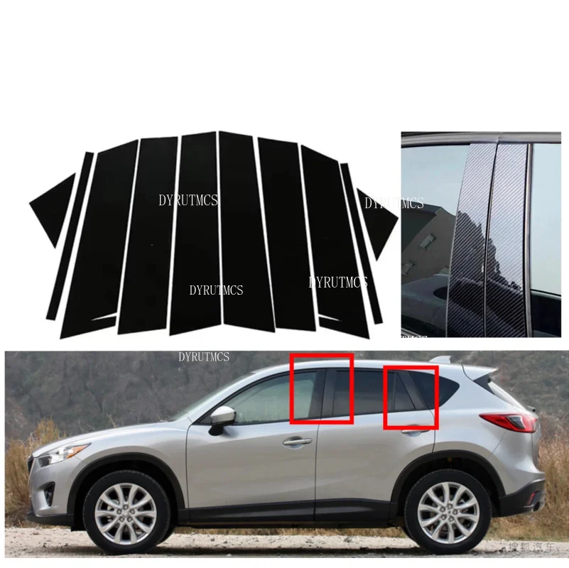 10pcs Silver Glossy Black  Door Window Trim Pillar Posts  Fit For Mazda CX-5 2013 2014 2015 2016 Cover Sticker Auto Accessories