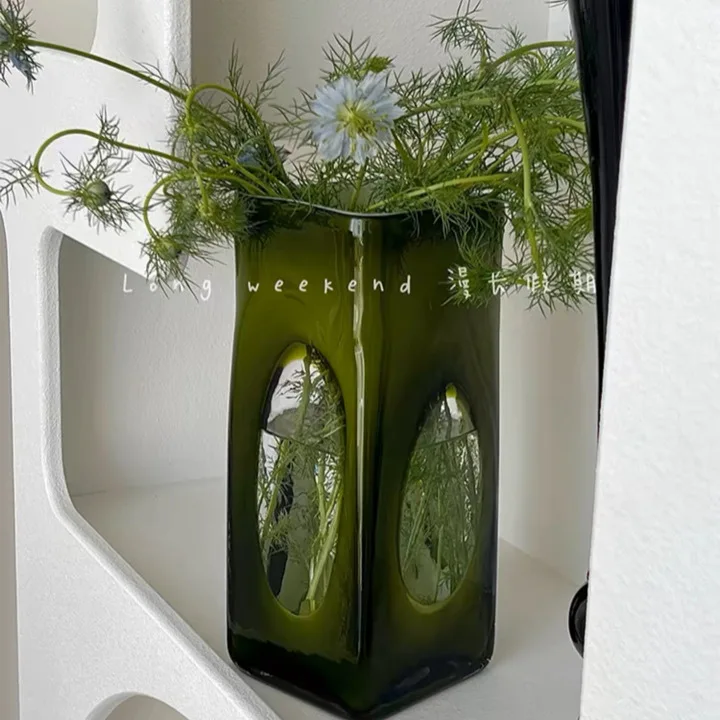 

Vase Creative Temperament Simple European Style in Ancient Olive Green Hollow Aquaponic Plant Flower Vase