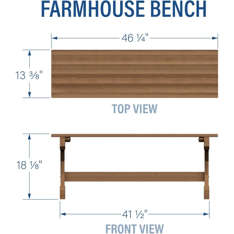 Discovery Garden Farmhouse Wood Bench, Indoor and Outdoor Accent, Walkway, Gardens, Patio, Porch, Walnut