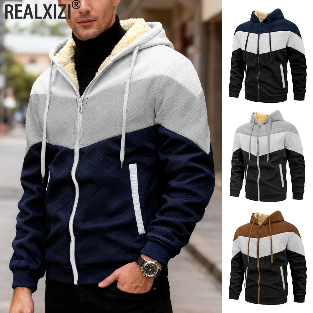 

Men's Outdoor Hoodies Fleece Jackets Hooded Zipper Jacket Thick Streetwear Autumn Winter Fashion Casual Sportswear Cycling Coats