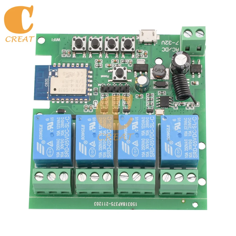 USB 5V DC 5V-12V DC 7-32V WiFi Wireless Remote Control Relay Switch 1 2 4 Channel 433MHZ Radio Frequency Smart Switch Module