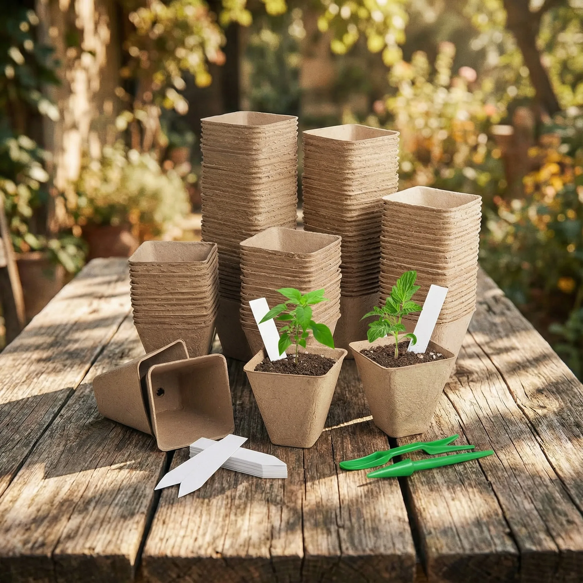 50Pack 3.15 inch Square Peat Pots for Seedlings with Drainage Holes Biodegradable Nursery Pots with 50 Labels for Plants