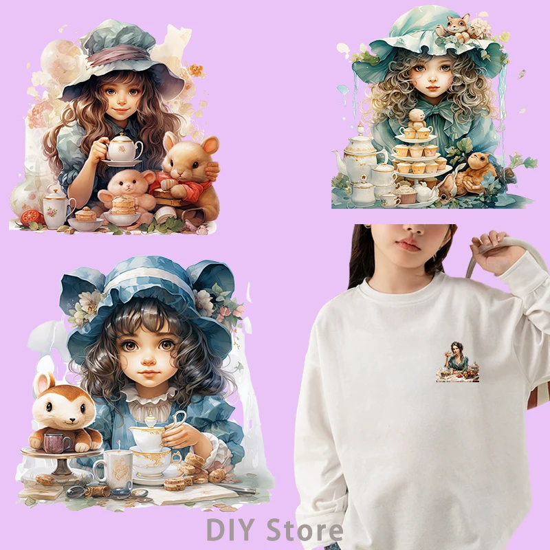 fairy tale Tea Party dtf Heat Transfer iron on transfer for clothing Iron On Patches For Clothing Heat Transfer On Clothes.