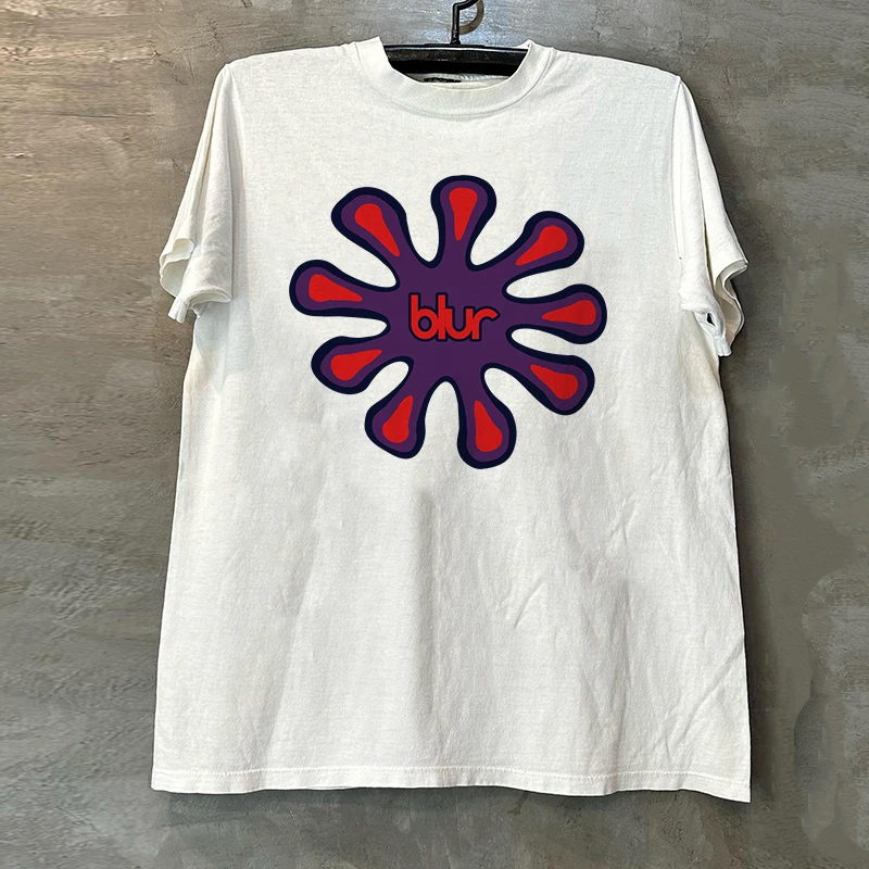 

Blur Blemish Rock Band American Trendy Brand Printed Short Sleeve T-shirt Vintage Pure Cotton Men's Summer Casual Half Sleeve