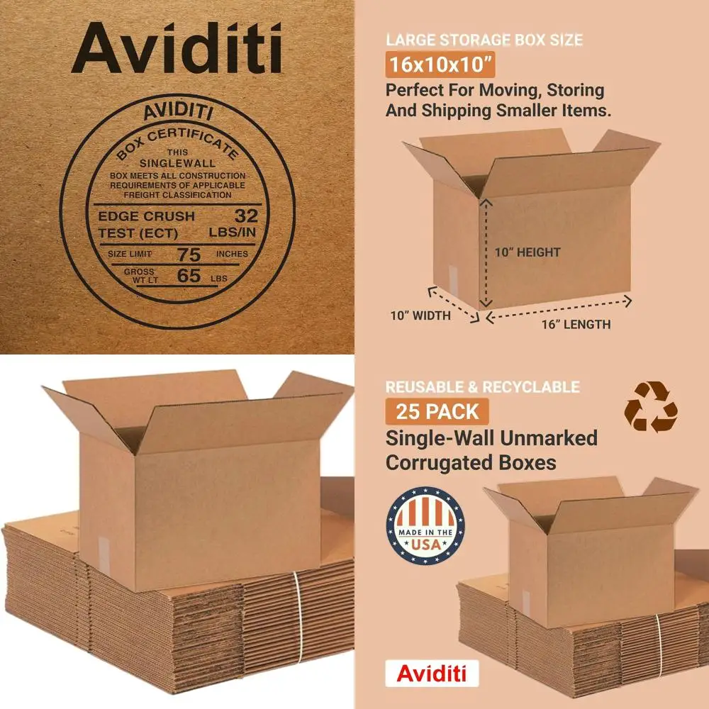 

Medium 16x10x10 Inches 25-Count Corrugated Cardboard Boxes for Moving, Mailing, Packing, and Storage