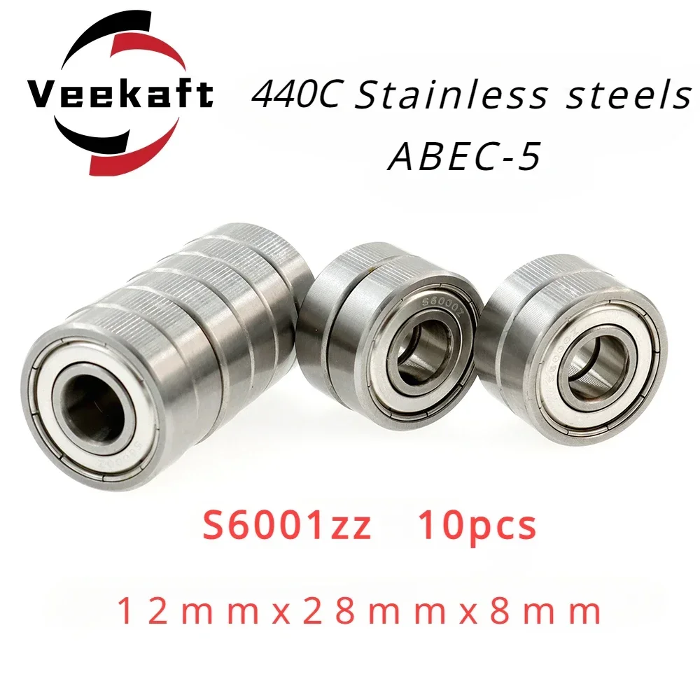 

Veekaft 440C Stainless Steel Small Deep Groove Ball Bearings S6001zz 12mmx28mmx8mm10pcs