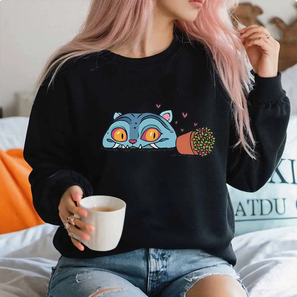 Derpy Blue Tiger Play with Pot Bedrucktes süßes Sweatshirt Kpop Demon Hunters Shirt Hoodie Trendy Harajuku Kpop Damenbekleidung
