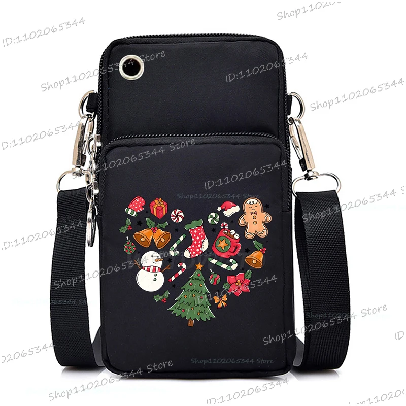 الكرتون إِلْكَة عيد الميلاد طباعة حقائب كروسبودي للنساء الرجال مضحك السنة الجديدة حقيبة الهاتف المحمول الصغيرة عيد ميلاد سعيد حقائب كتف