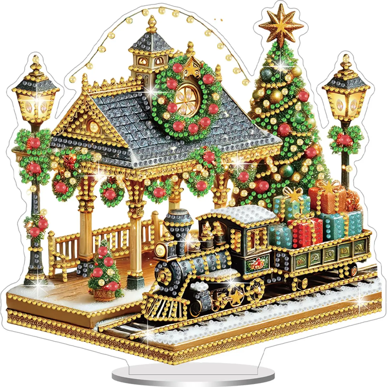 Acrylic 2D Flat Christmas DIY Diamond Painting Tabletop Ornaments Kit Desktop Diamond Art Kits for Home Office Desktop Decor