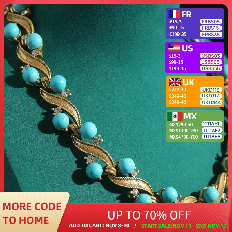 

Vintage Bohemian Jewelry Turquoise Choker Necklaces Blue Natural Stone Vines Branches Antique Gold Color Woman Luxury 2025 New