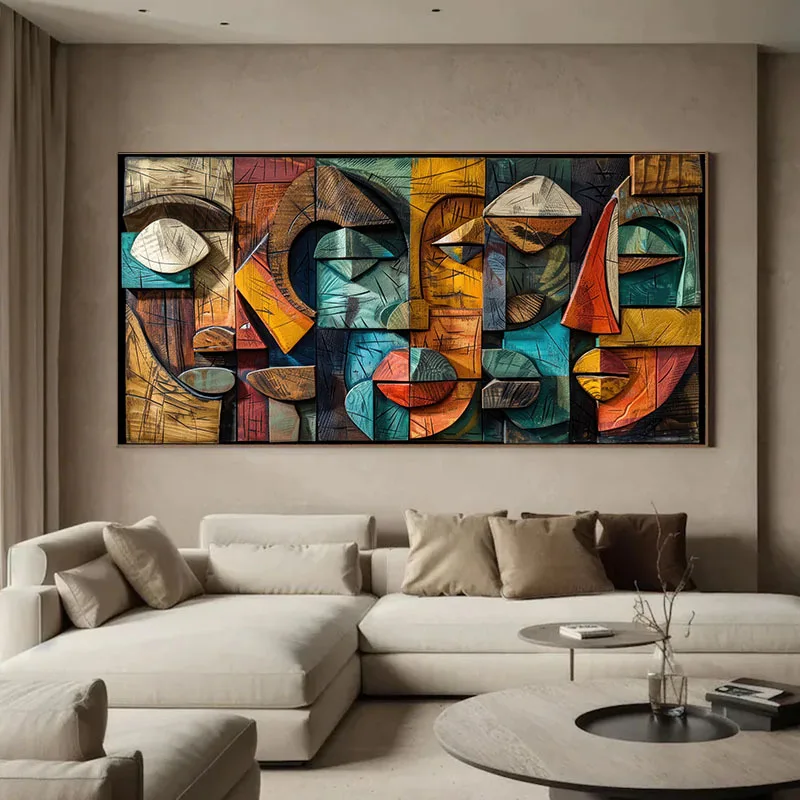 Modern Abstract Geometry Canvas Art Print, Frameless Oil Painting, Abstract Geometric Art Textured Canvas Print, Wall Art Decor