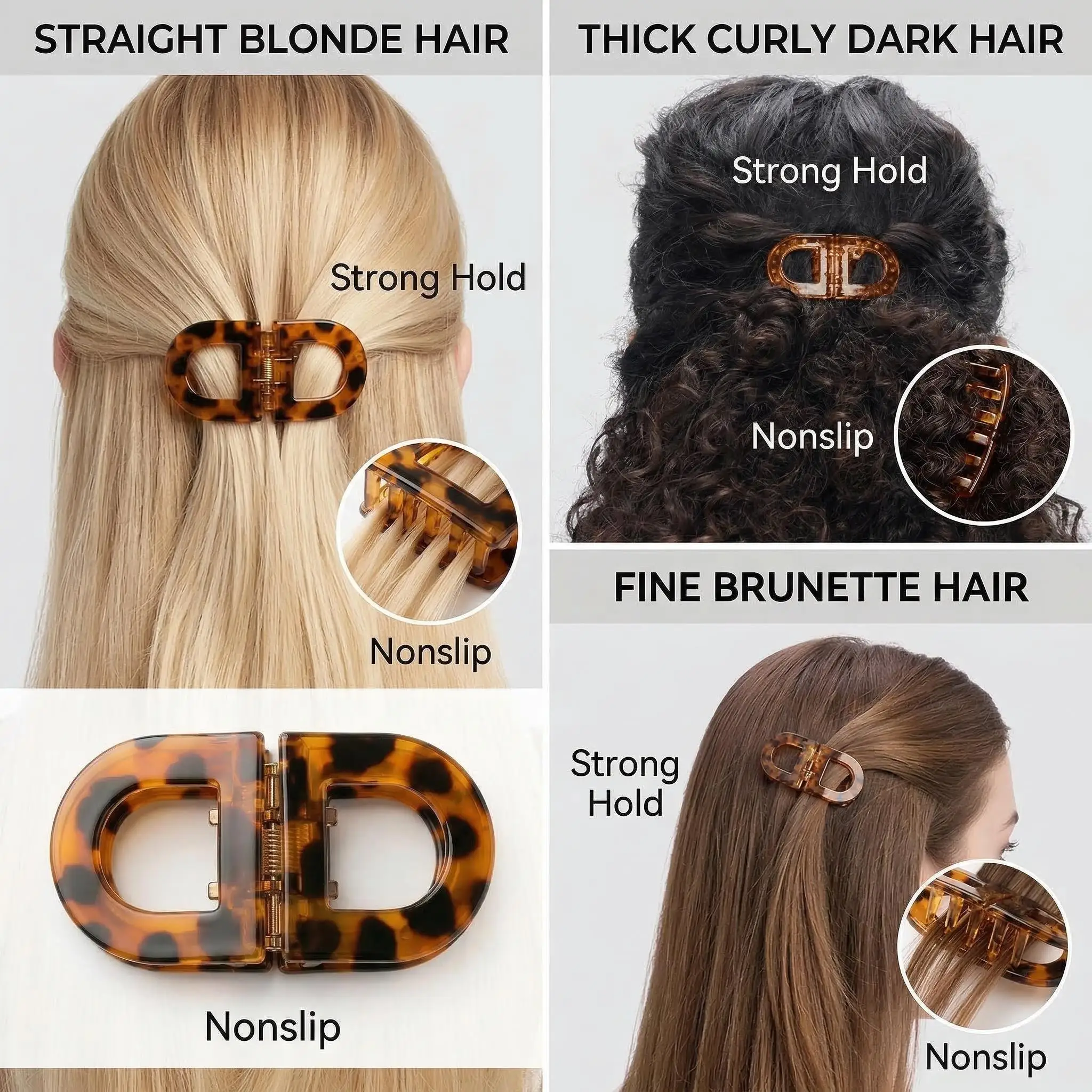 Magnetic Retro D-Shape Leopard Hair Clip Thin Flat Portable No-Pull Strong Hold Styling Barrette for Date Daily Hair Accessories