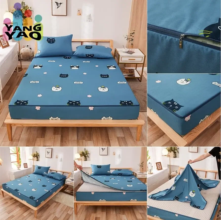 

Zipper Detachable Mattress Protector, Kawaii Printed Six-sided Fully Enclosed Dust Cover, Double Single Tatami Bed Cover 160x200