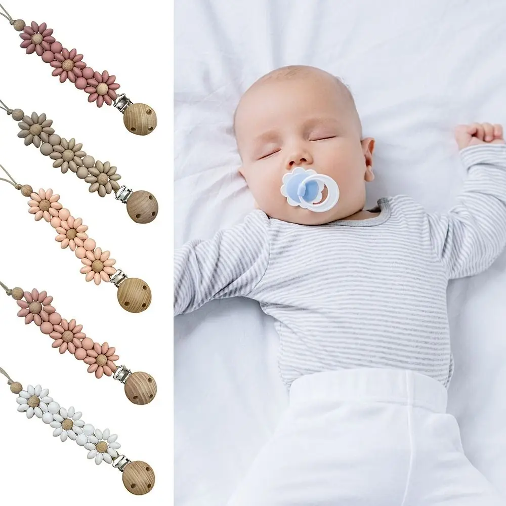 Essentional Handmade Pacifier Clip Silicone Flower Design Dummy Nipple Holder Clip Teething Teething Stage