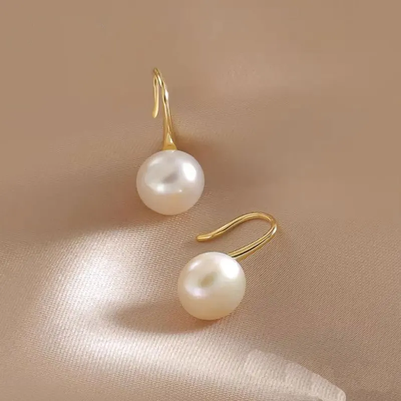 Senlissi- New Style 18k Gold 8mm Natural Freshwater White Bread Pearl and 925 Sterling Silver Earrings for Women  Jewelry Gifts